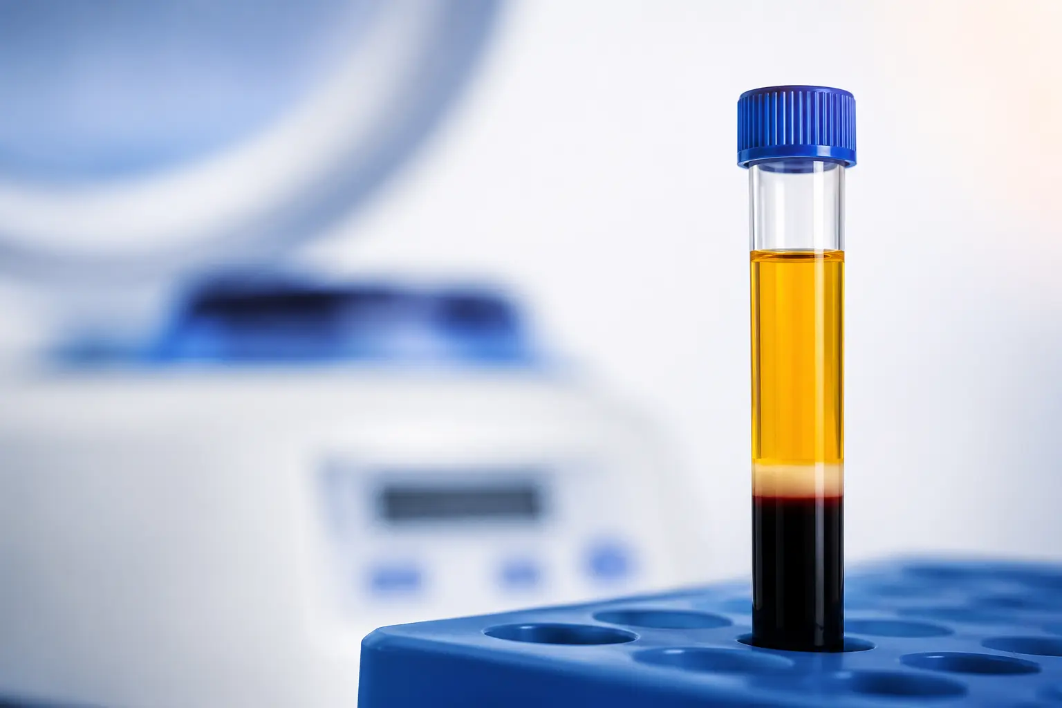 PRP therapy in Gurgaon - centrifuge tube showing separated platelet-rich plasma used for joint and tendon treatment.