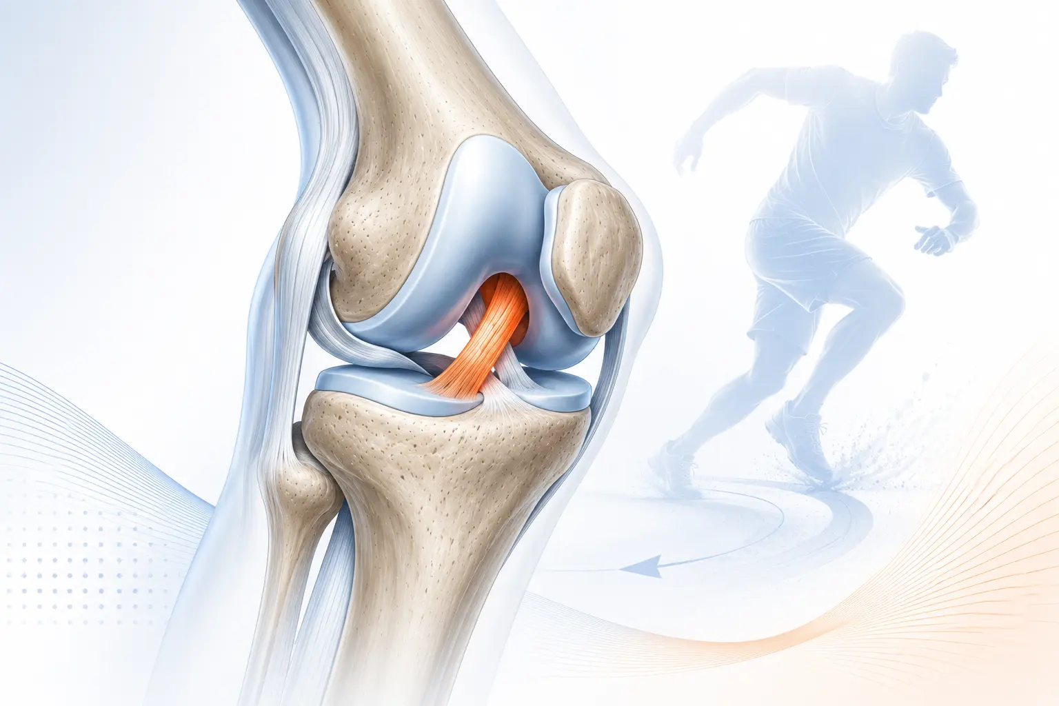 Illustration of the ACL ligament in the human knee joint.