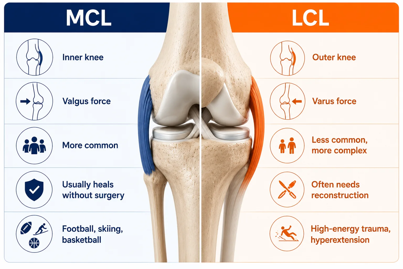 MCL vs LCL infographic showing difference between them.