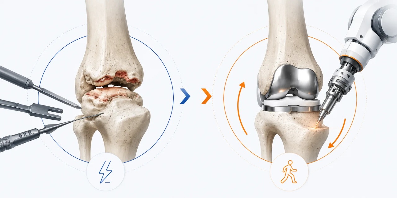 Robotic-assisted knee replacement surgery with precise knee implant placement