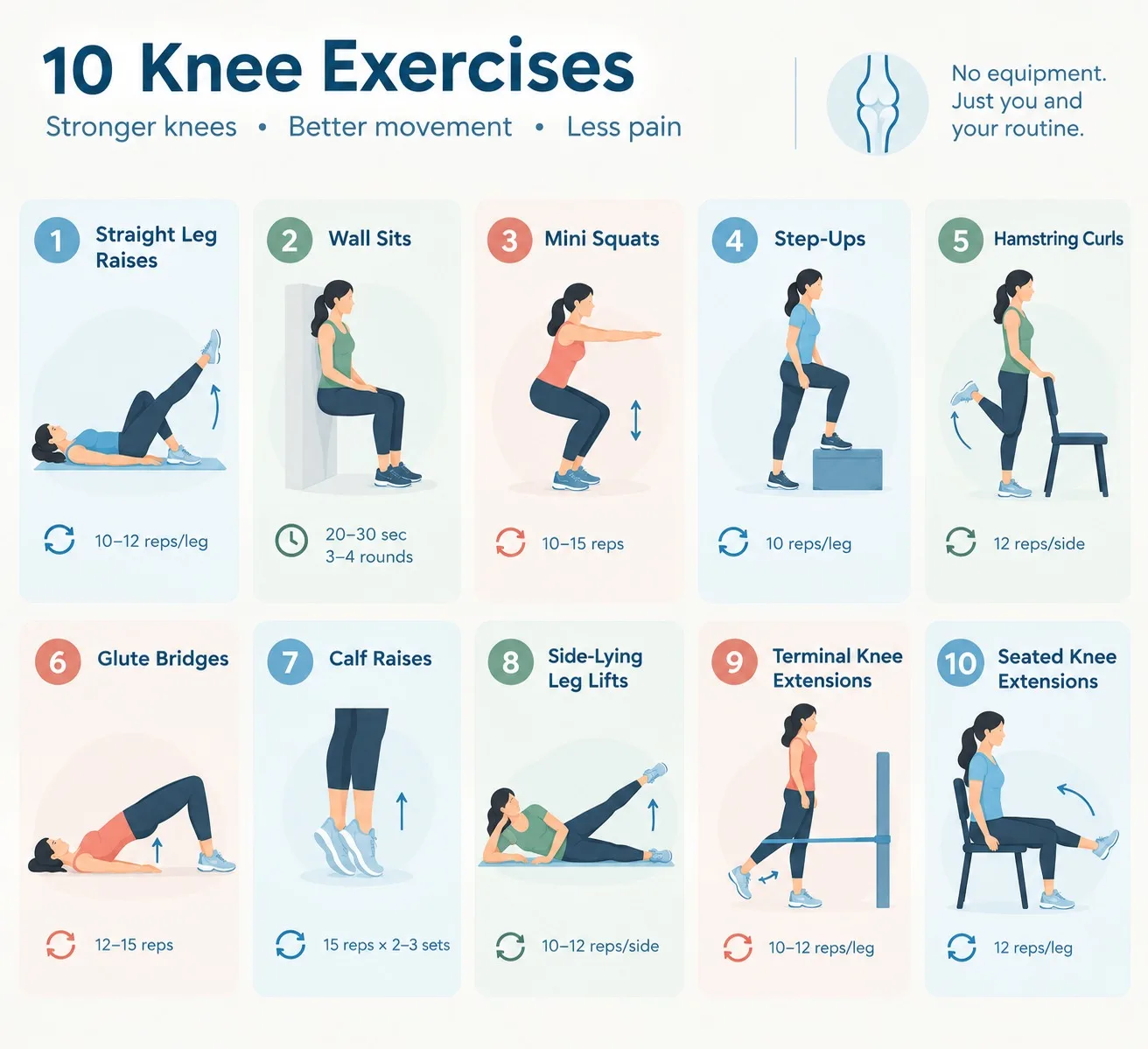 Best 10 knee exercises to strengthen knees, improve movement and reduce knee pain