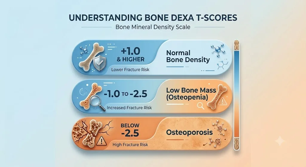 A T-score measures your Bone Densitometry via a DEXA scan.